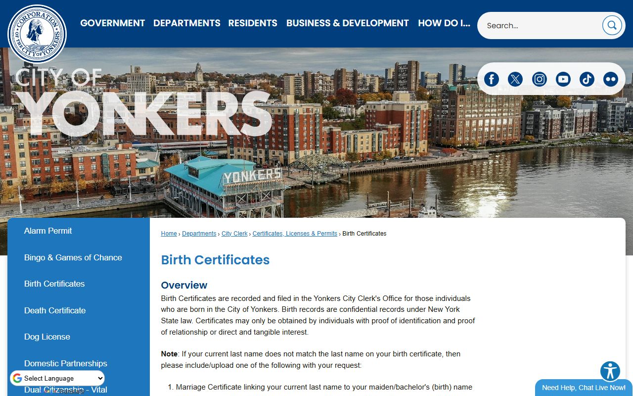 Yonkers birth certificate page for Babylon people search reference
