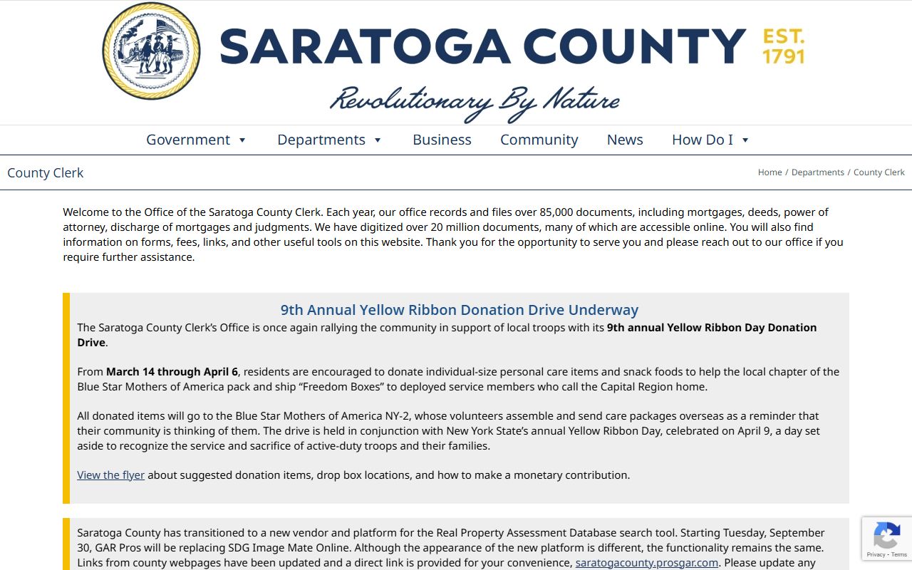 Saratoga County Clerk office website for Clifton Park people search