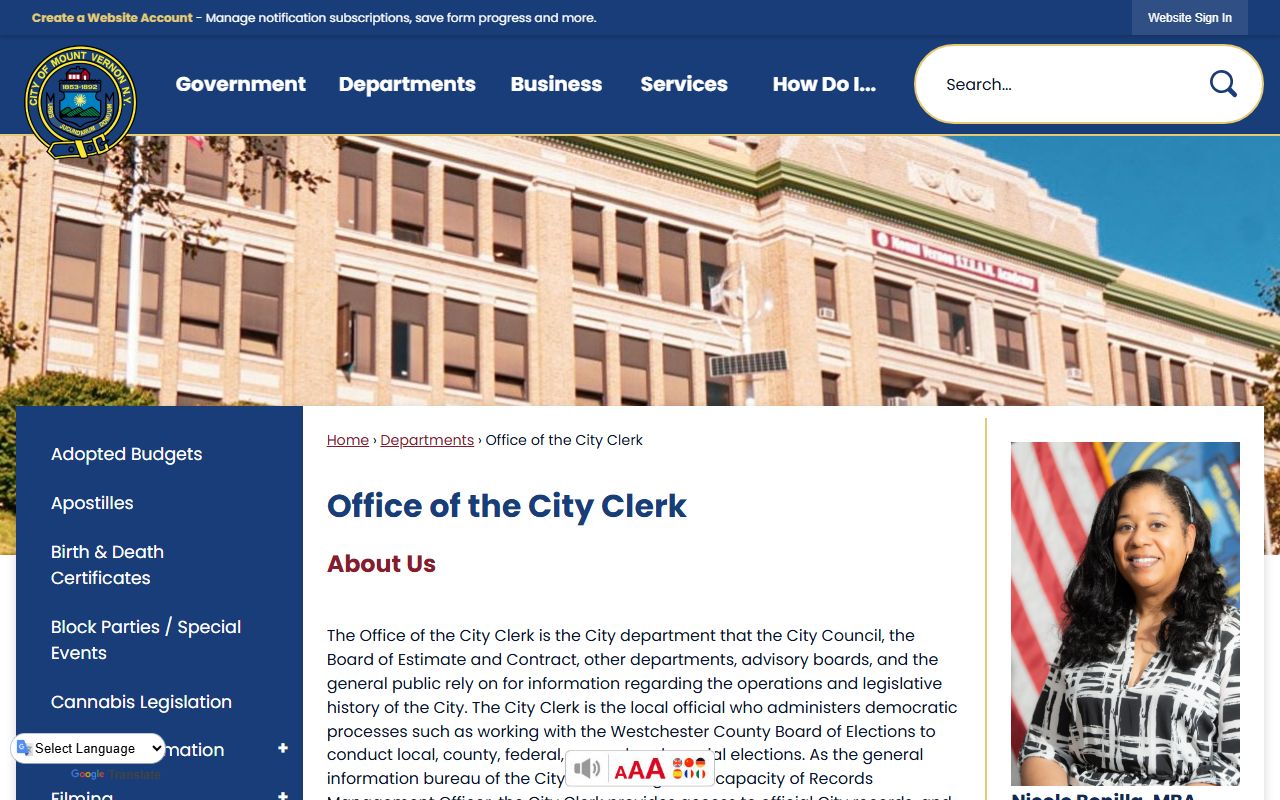 Mount Vernon City Clerk office page relevant to Colonie people search
