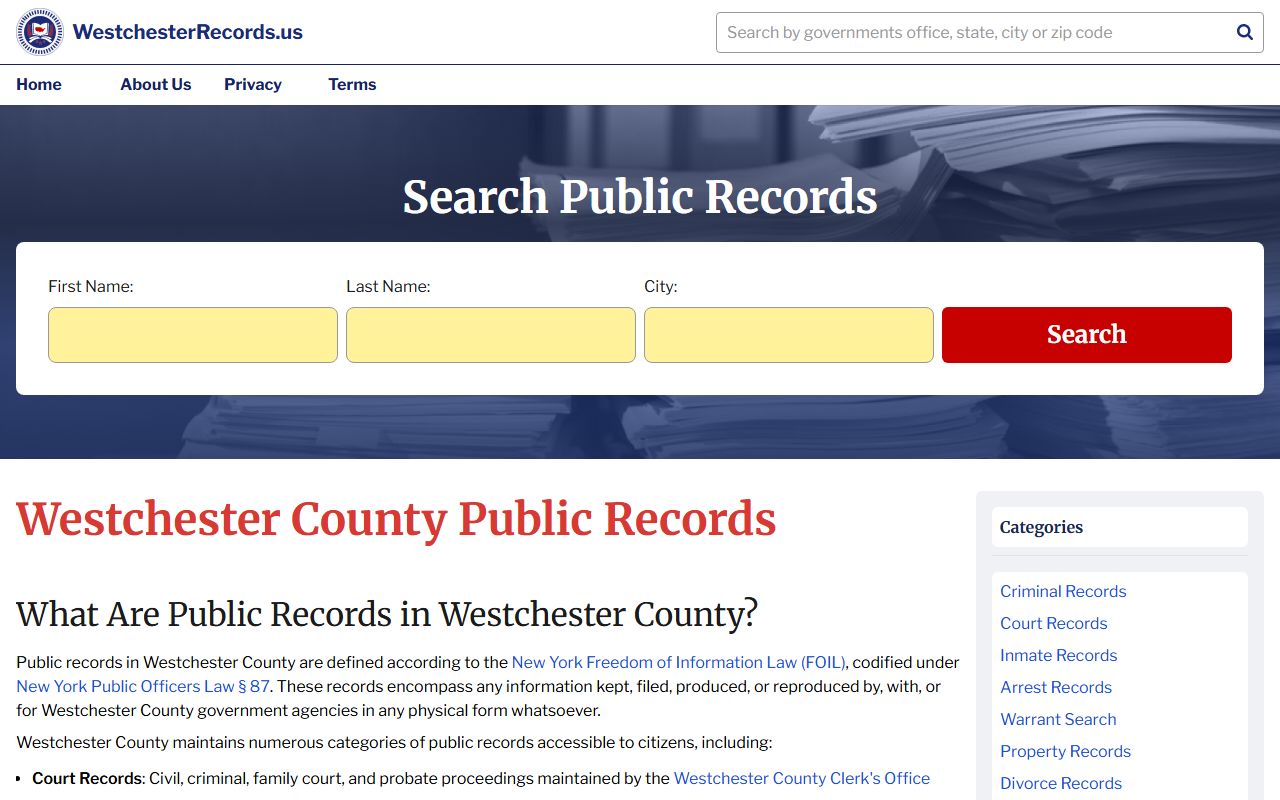 Westchester County Recorder's Office portal for Elmira people search reference