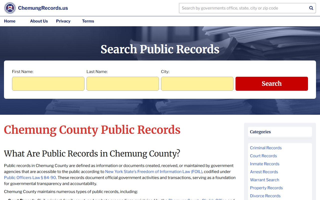 Chemung County public records search relevant to Glen Cove people search