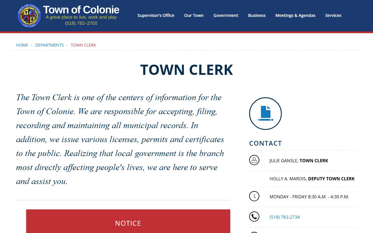 Town of Colonie clerk office page relevant to Greenburgh people search