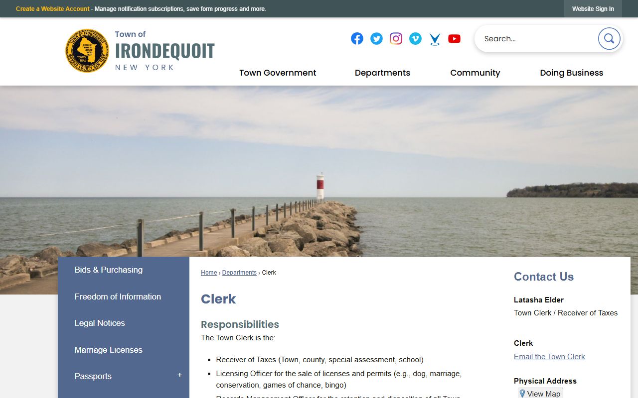 Irondequoit Town Clerk office page relevant to Hamburg people search