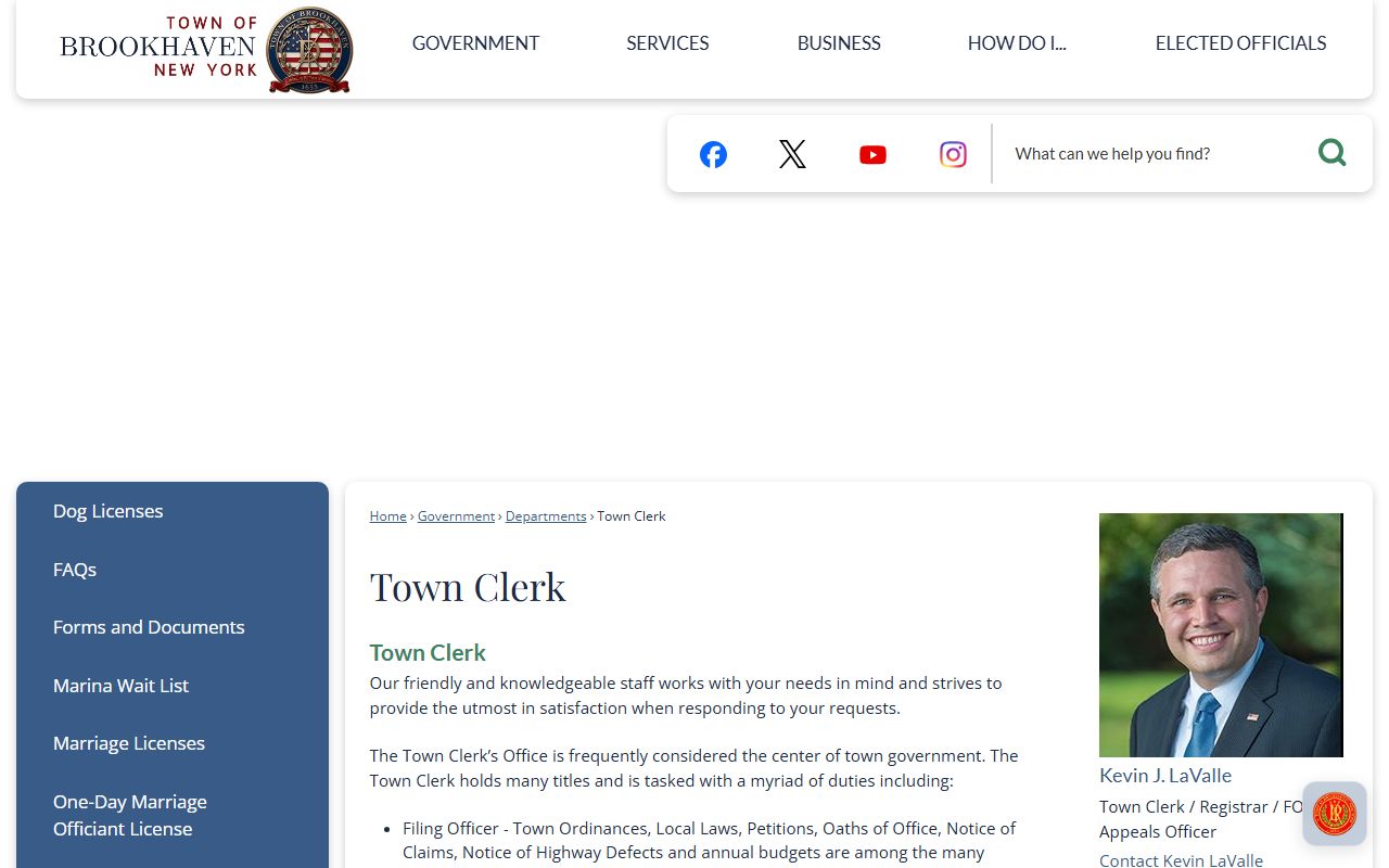 Town of Brookhaven clerk office page relevant to Hempstead people search
