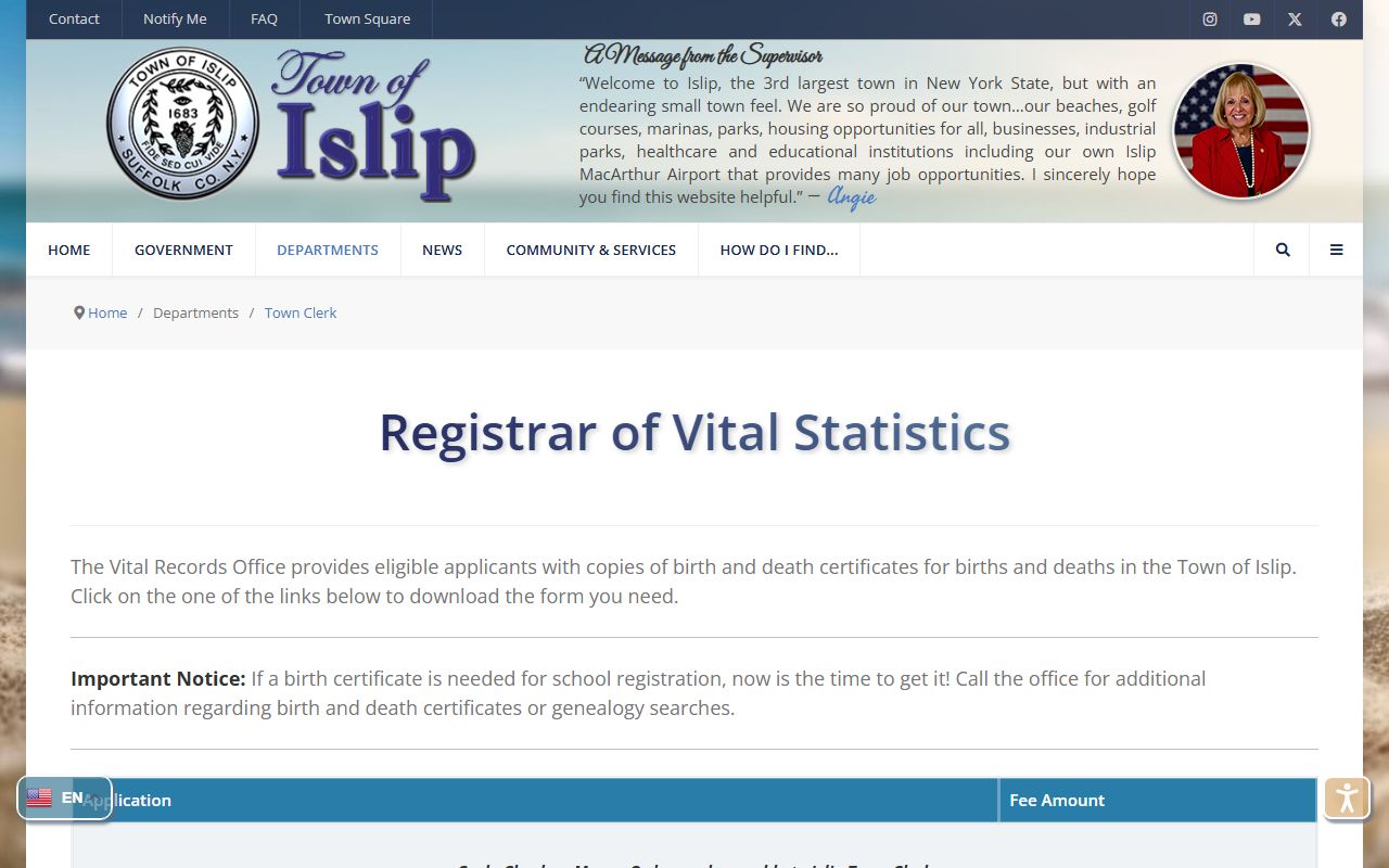 Town of Islip registrar vital statistics page for Hempstead people search