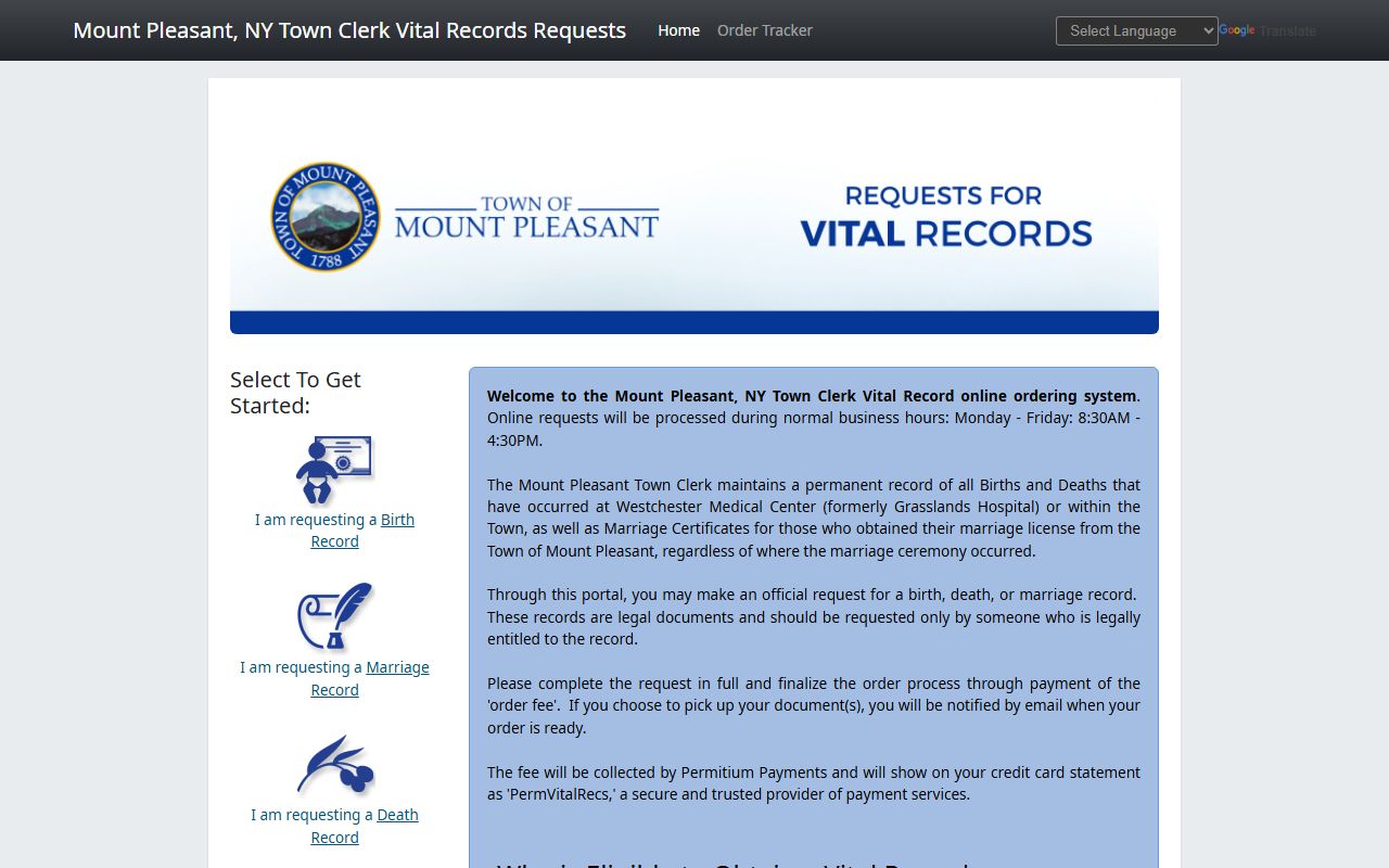 Mount Pleasant Town Clerk portal used for Kiryas Joel people search reference