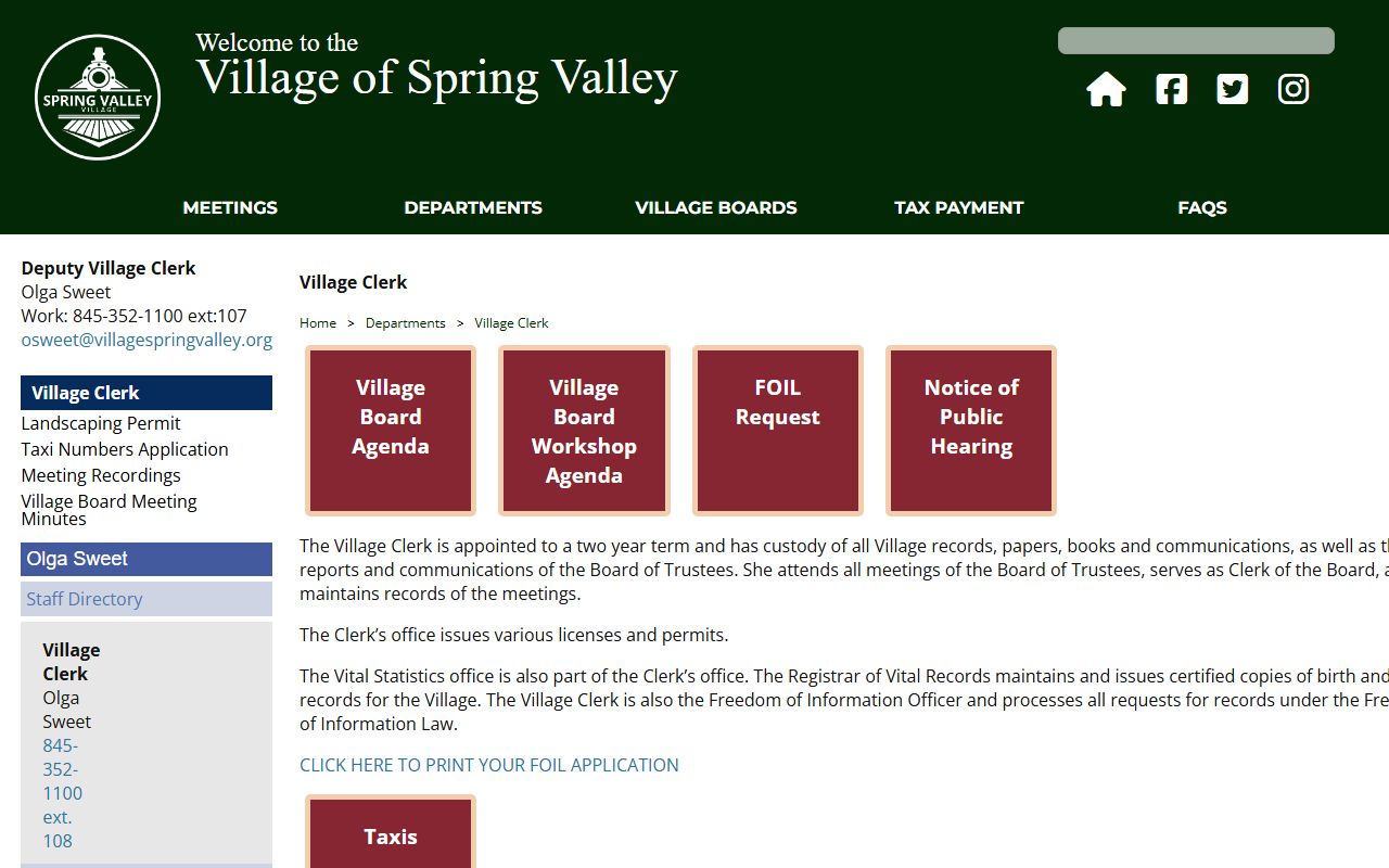 Spring Valley Village Clerk office website for Lancaster people search reference