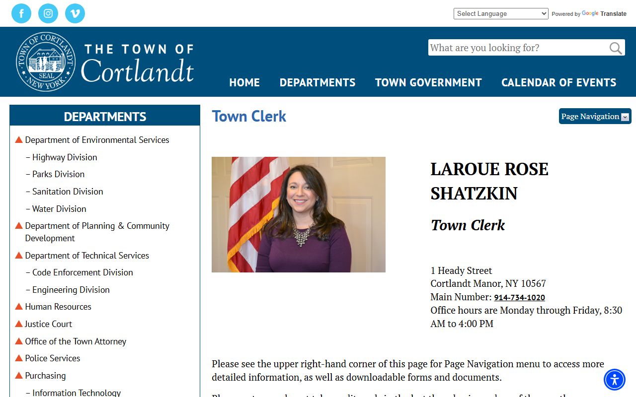 Cortlandt Town Clerk page relevant to Mount Pleasant people search