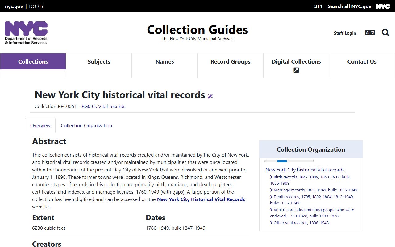 NYC Municipal Archives historical records for New York City people search