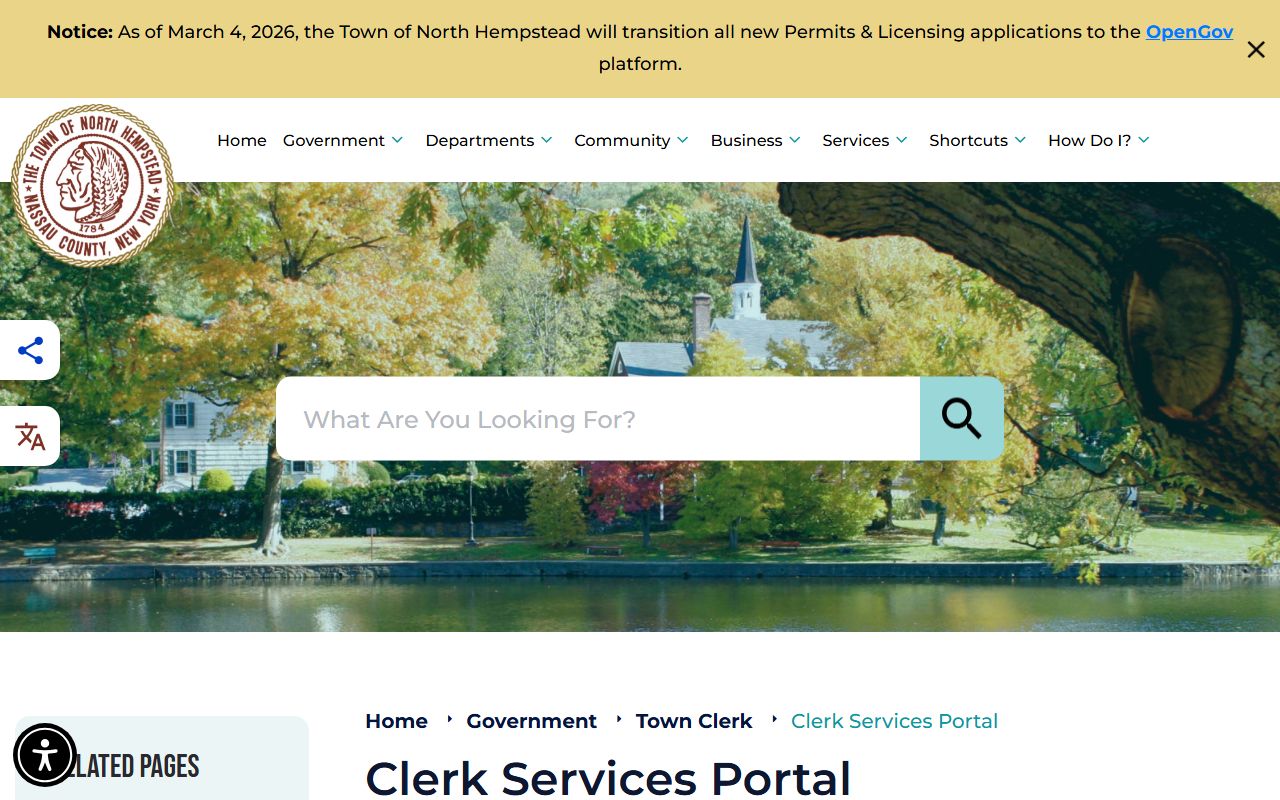 North Hempstead Town Clerk services page for people search records