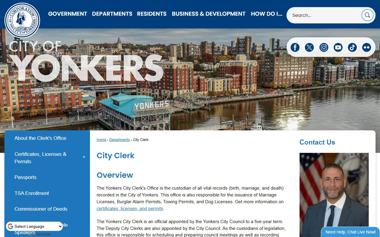 Yonkers City Clerk office page for people search reference from North Hempstead