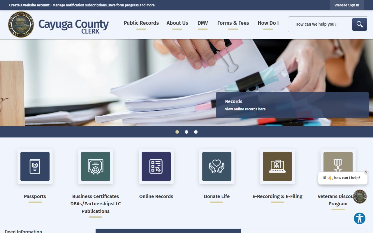 Cayuga County Clerk page for Ossining people search reference