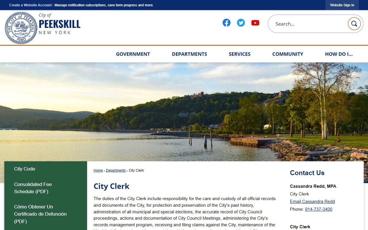 Peekskill City Clerk page for Ossining people search reference