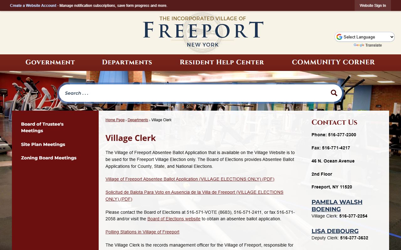Village clerk office page for Perinton people search records