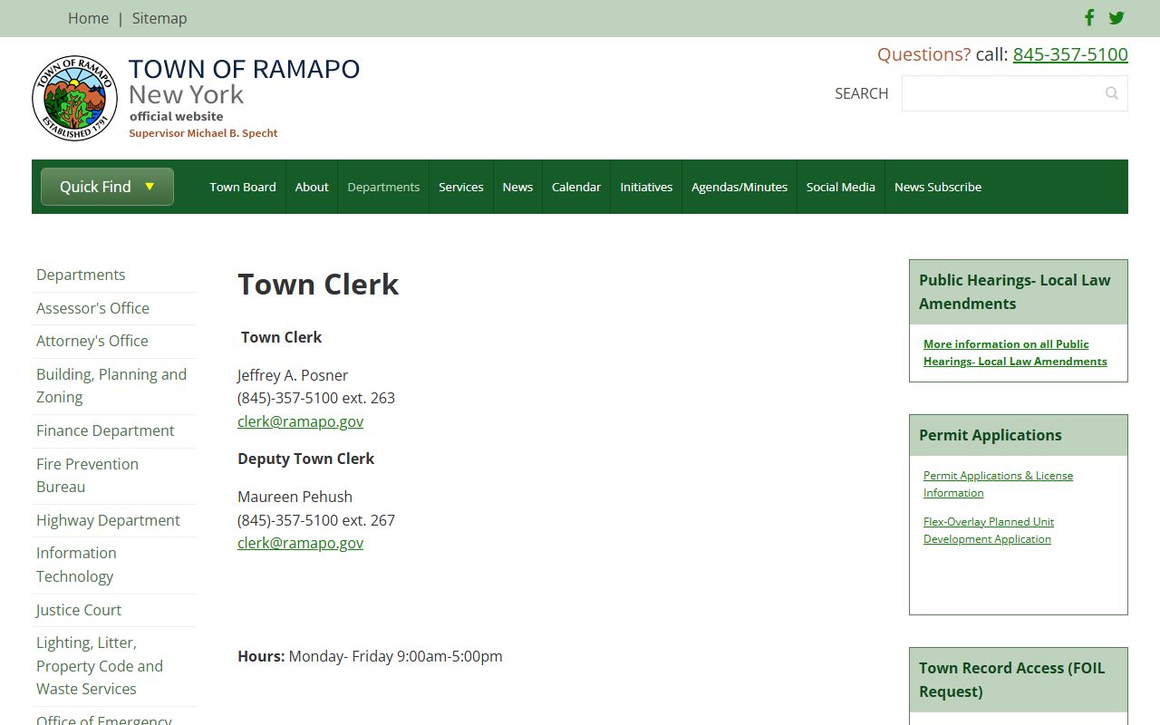 Ramapo Town Clerk page relevant to Rochester people search