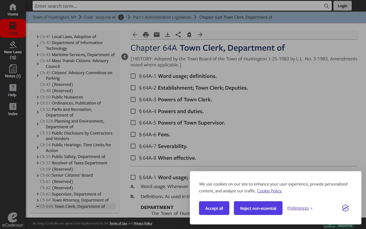 Town of Huntington municipal code page relevant to Rochester people search