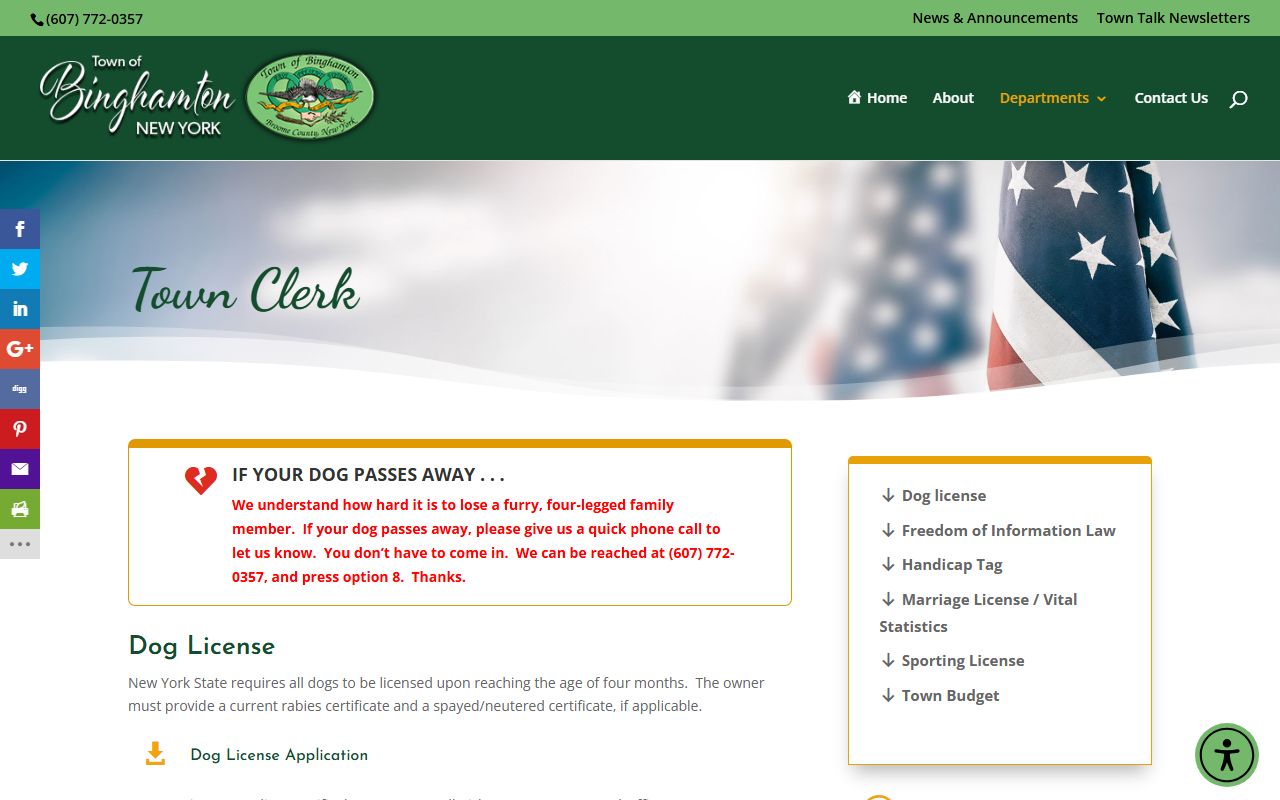 Binghamton Town Clerk page relevant to Rye people search