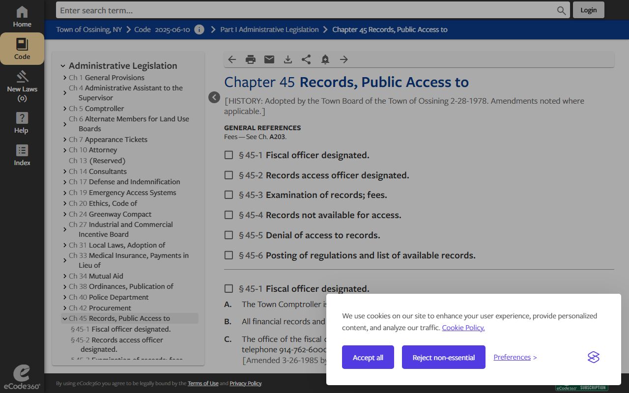 Ossining municipal code portal relevant to Saratoga Springs people search