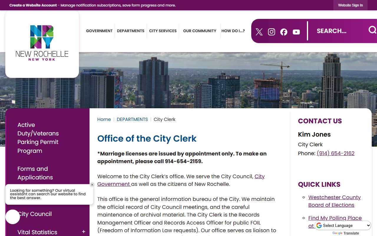 New Rochelle city clerk office page relevant to Smithtown people search