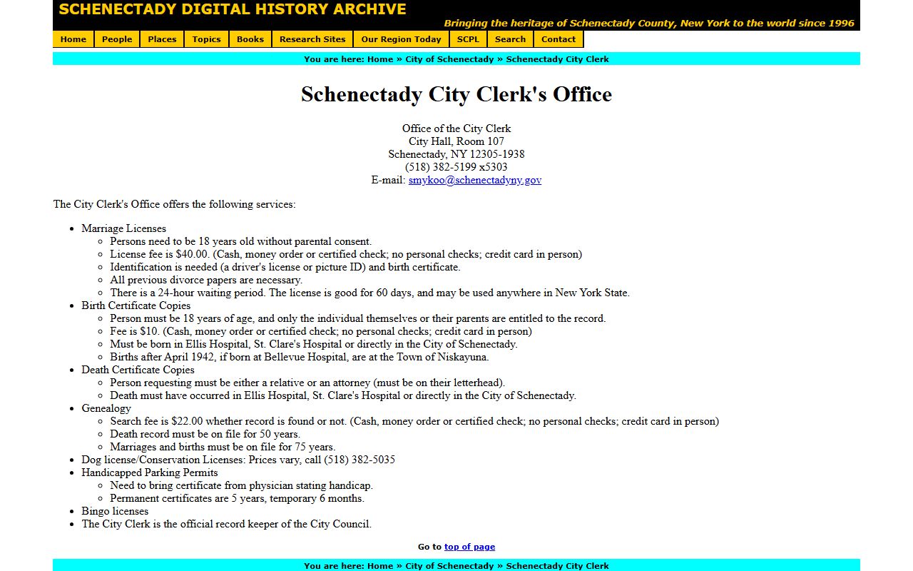 Schenectady City Clerk office page for Southampton people search reference