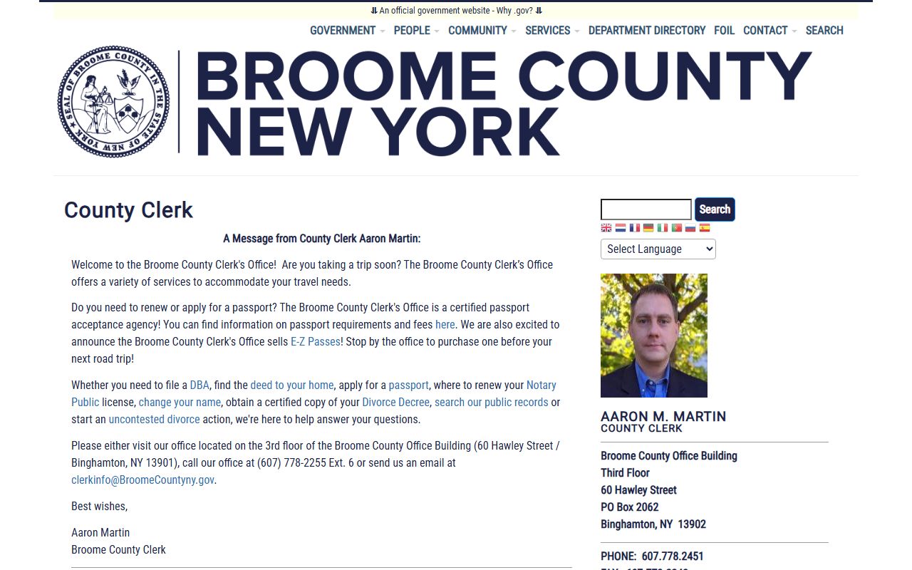 Broome County Clerks Office website relevant to Utica people search