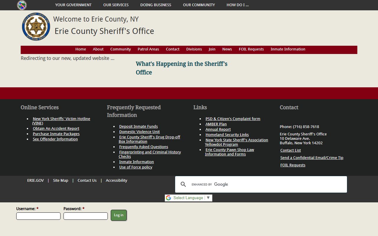 Erie County Sheriff's Office website for people search in Buffalo NY