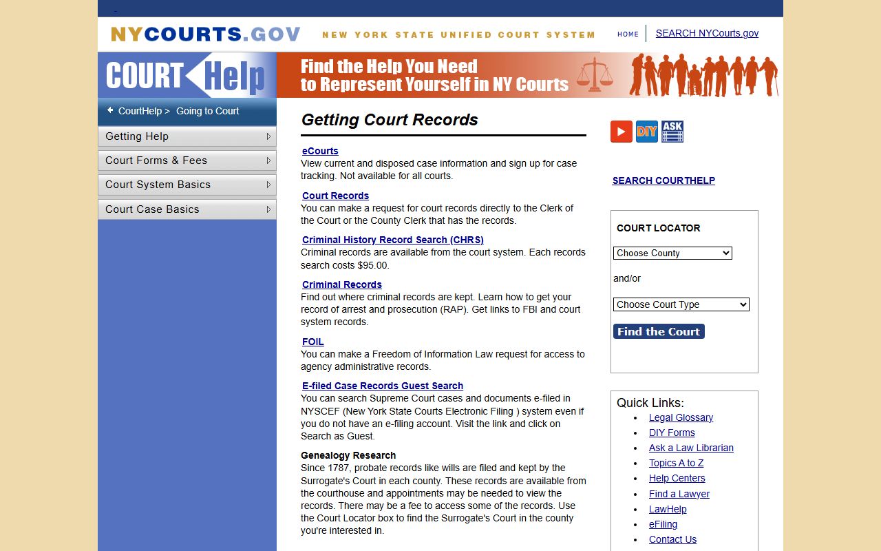 NY CourtHelp guide for getting court records in Kings County