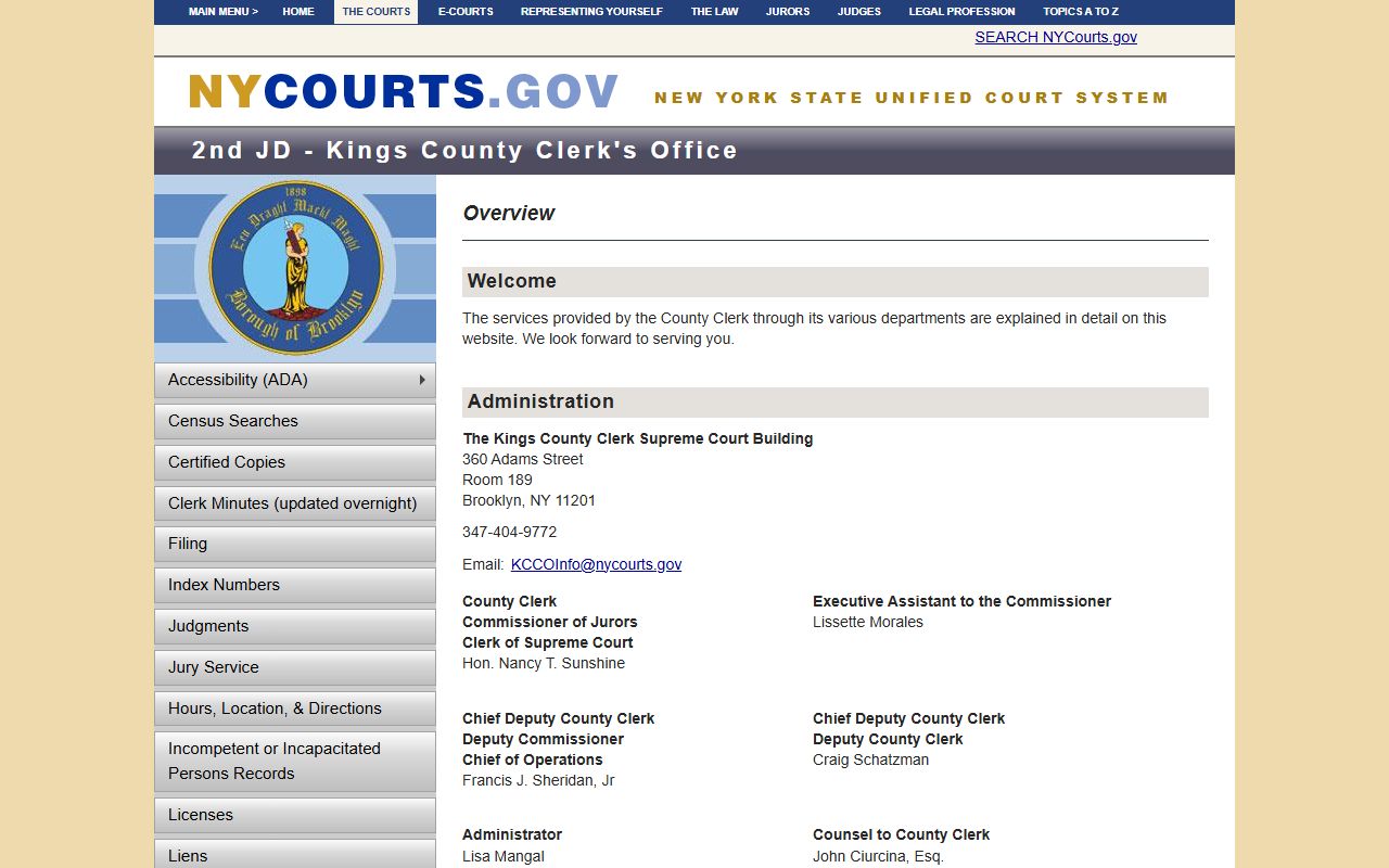 Kings County Clerk's Office for people search records in Brooklyn