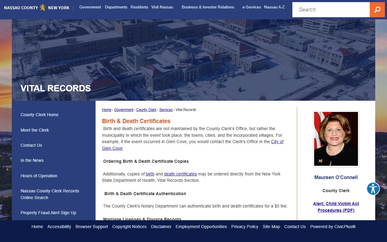 Nassau County vital records page for people search in Nassau County
