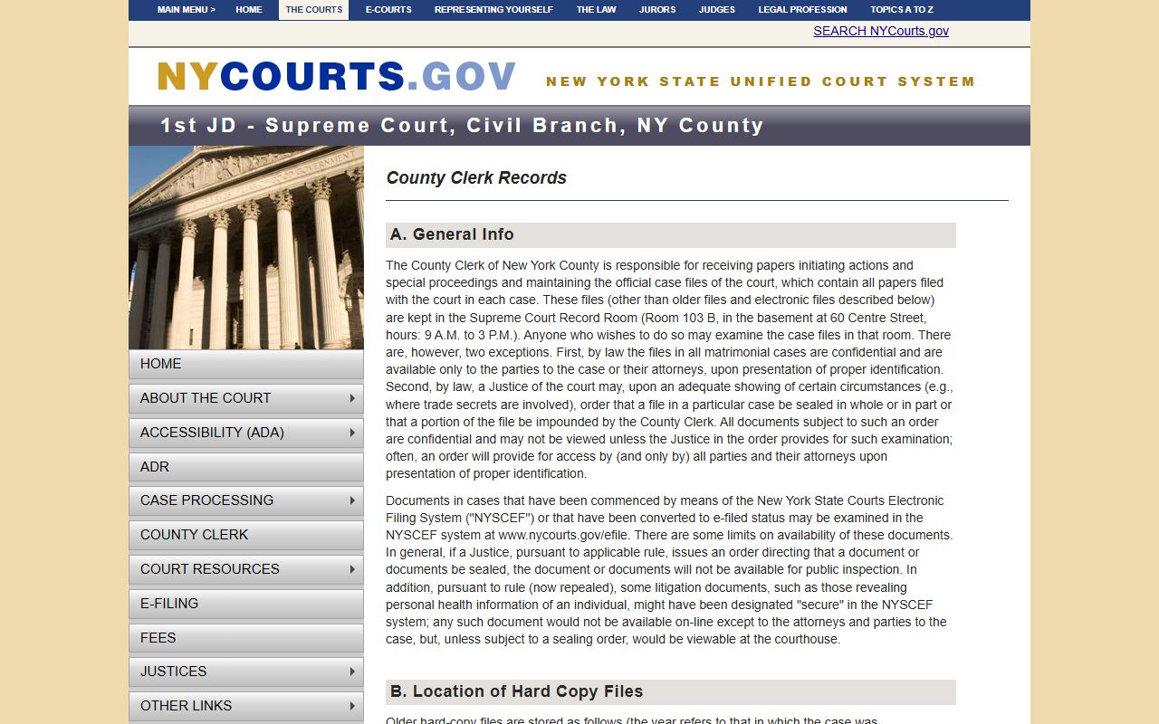 New York County Clerk records page for New York County people search