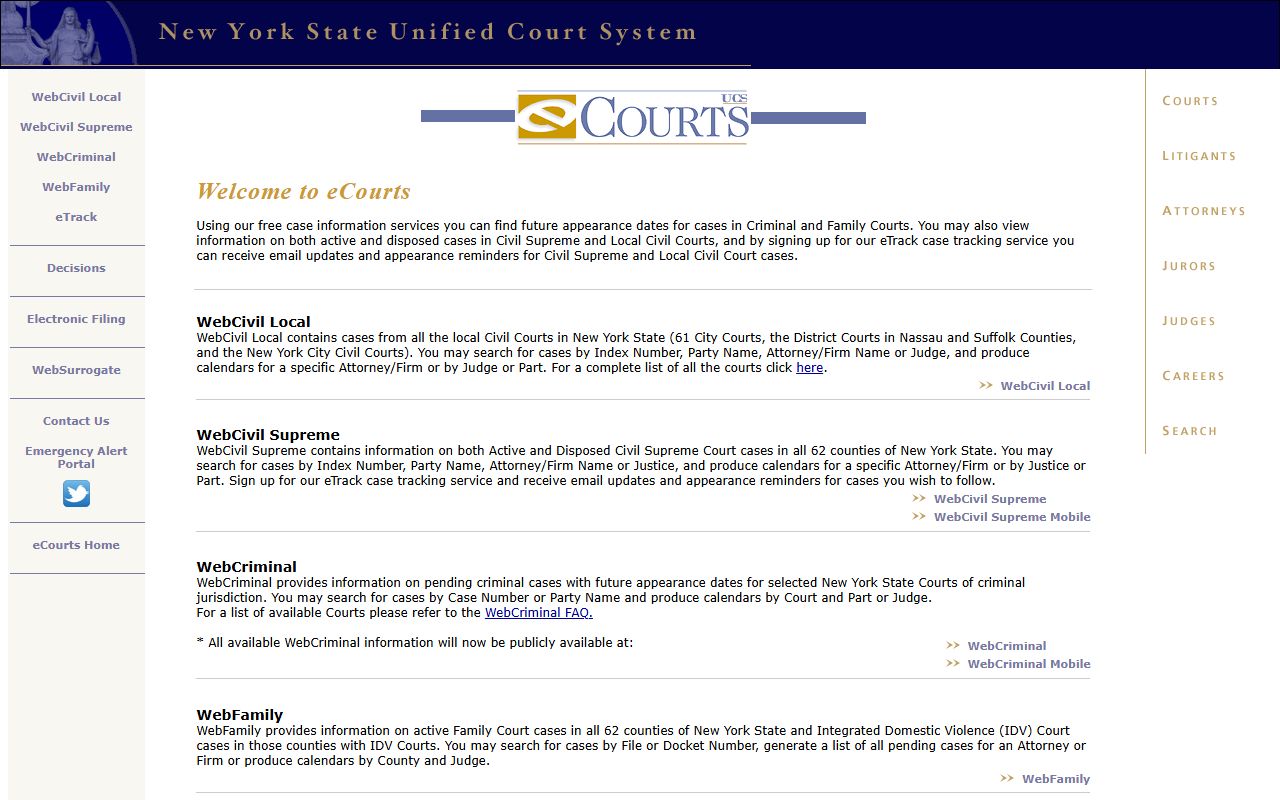 NYC Civil Court online system for New York County people search