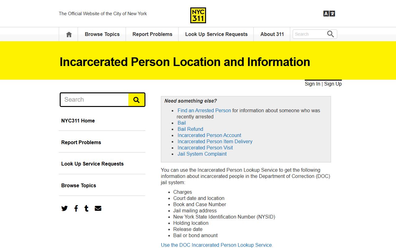 NYC 311 Incarcerated Person Lookup for Richmond County people search on Staten Island