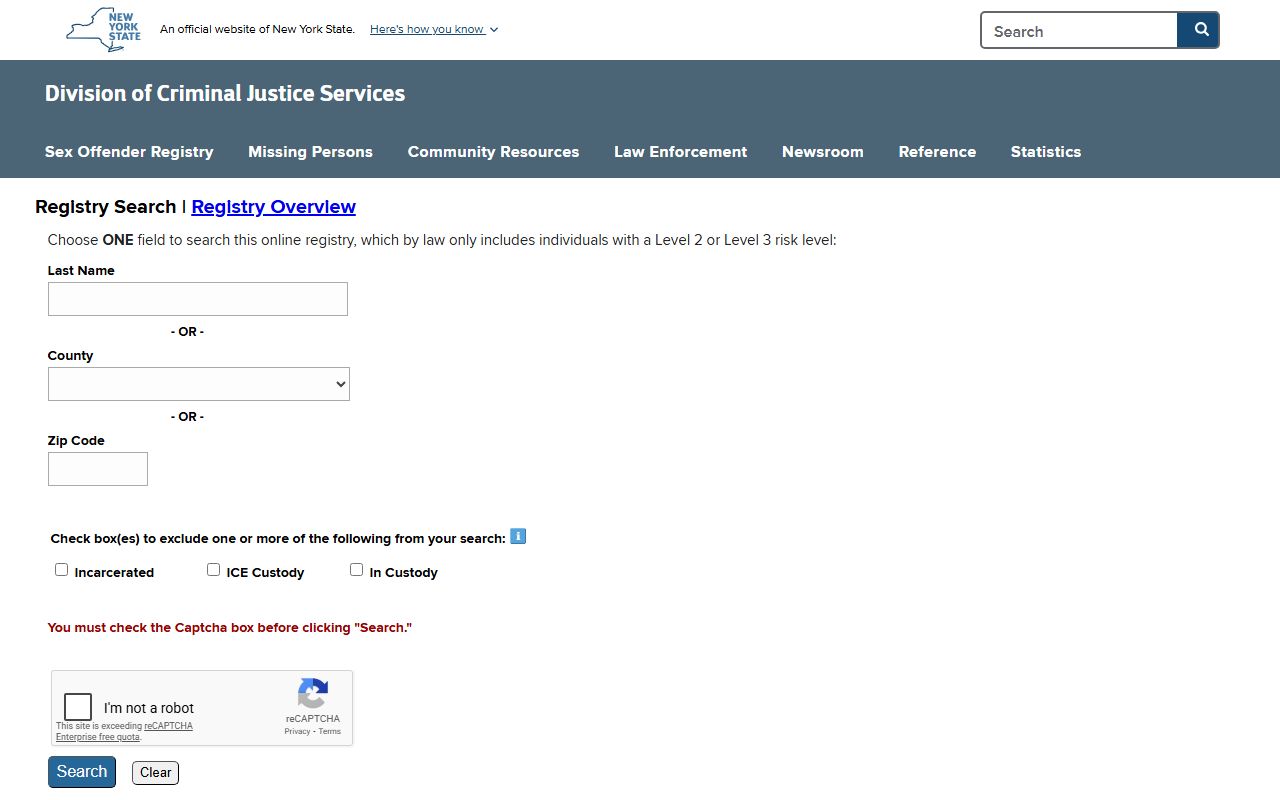 New York State Sex Offender Registry for people search